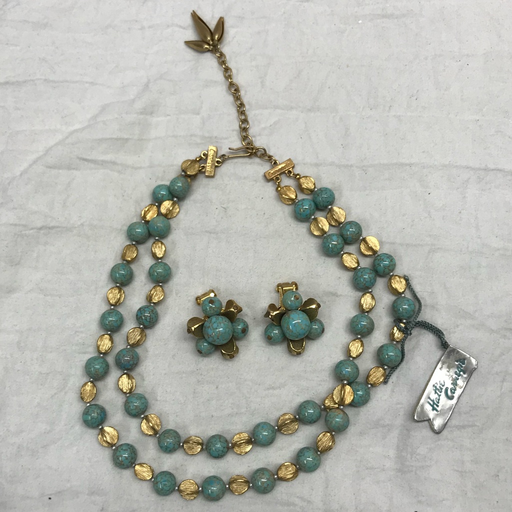 New Vintage Authentic Faux Turquoise Hattie Carnegie Necklace & Earrings Set Nwt